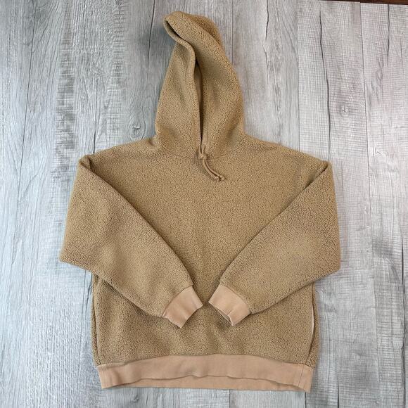 Sunday Best Sherpa Sweatshirt Tan WMNS Aritzia Hoodie XS Ribbed Side Zip Pockets - Picture 3 of 6